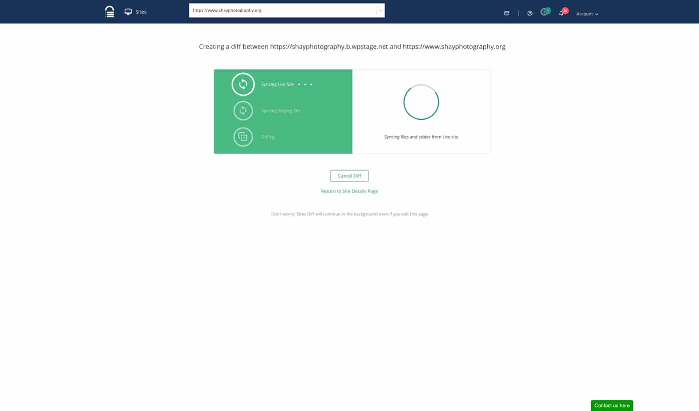 Example of Blogvault starting to backup a website