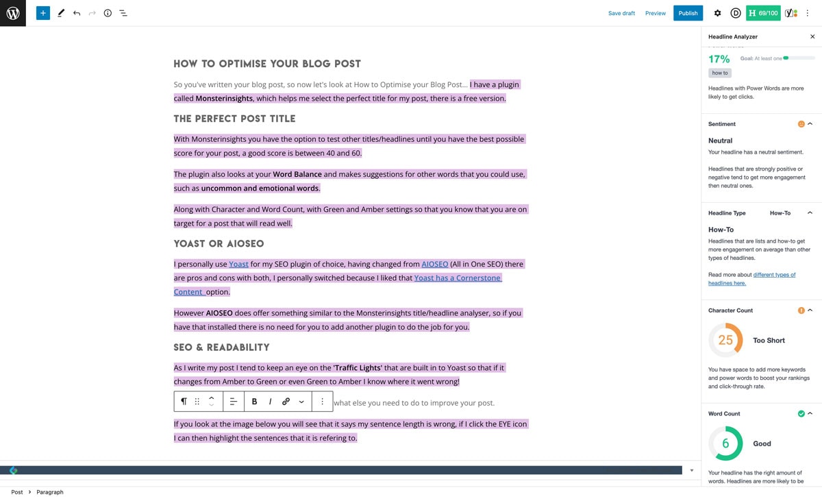 How to optimise you blog post using the Readability tab
