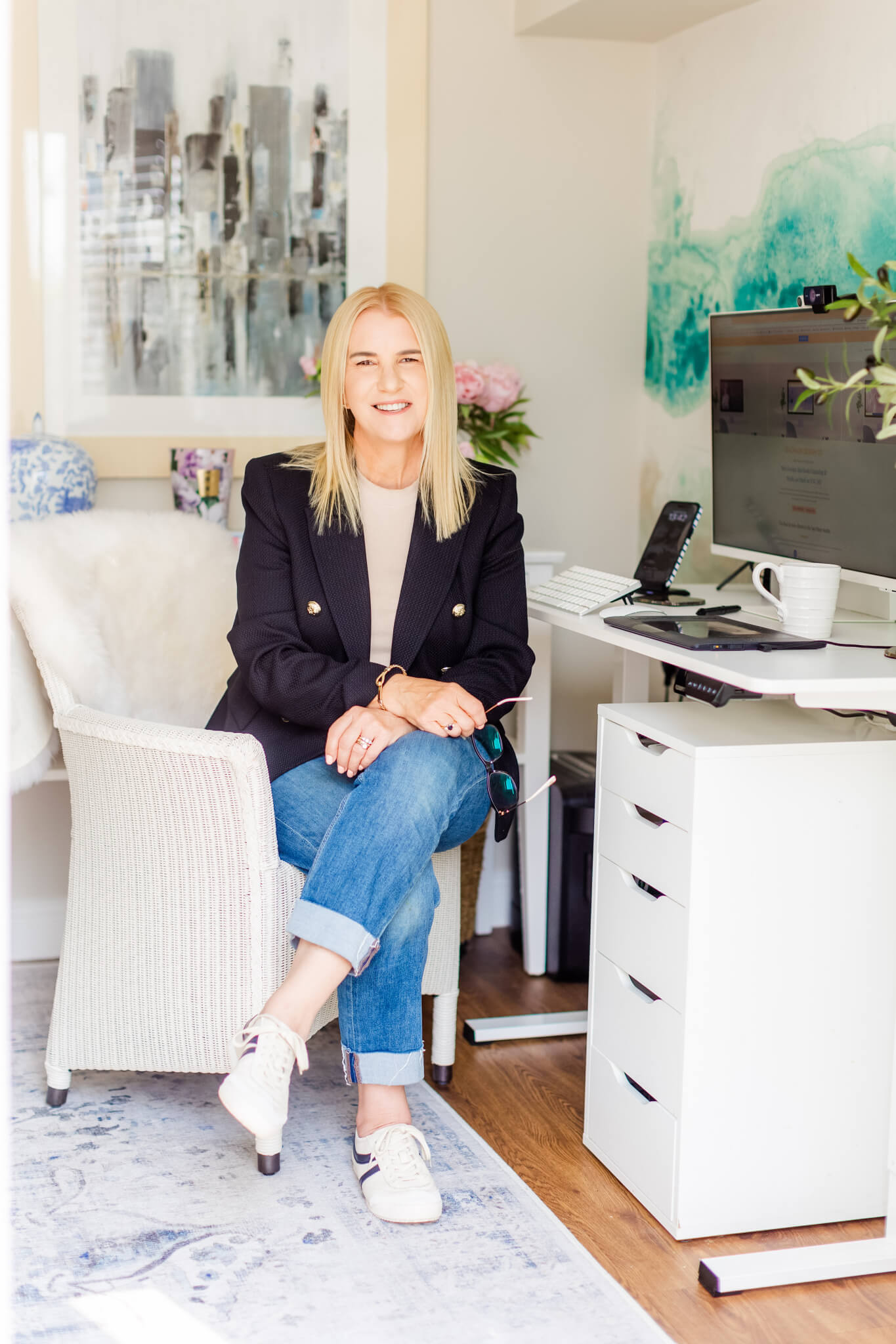 "Yvette Craig, WordPress website designer at Lemonade Design Co, sitting at her desk"